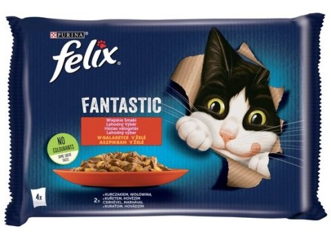 Felix Fantastic Wybór Mięs (wołowina+kurczak) w galaretce saszetka 4x85g