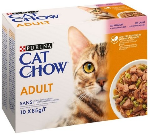 Purina Cat Chow Łosoś i zielona fasolka saszetki 10x85g