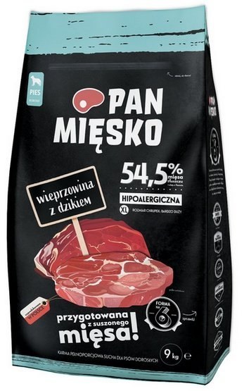 Pan Mięsko Karma sucha dla psa - wieprzowina i dzik chrupki XL 9kg